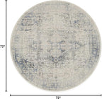 RUGGABLE Washable Vintage Area Rug – Kamran Blue Quartz 6 ft Round, Stain-Resistant, Non-Slip – Medium Machine Washable Rugs for Living Room, Bedroom, Hallway, Entryway & Office–with Cushioned Pad