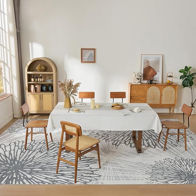 WITSHOCK 12x14 Washable Rug for Living Room,Modern Floral Distress Print Pattern Area Rugs,Stain Resistant with Non Slip Backing Carpet for Dining Room,Bedroom & Home Decor,Grey White