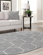 Unique Loom Trellis Frieze Collection Area Rug - Geometric (4' x 6' Oval, Light Gray/ Ivory)