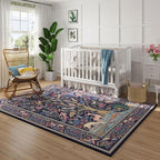 Rugcomf 3x5 Rug Vibrant Tree of Life-Patterned Vintage Non Slip Low Pile Small Carpet for Bedroom Bedside Kitchen Entryway Kids Room Office College Dorm Essentials for Girls, Blue