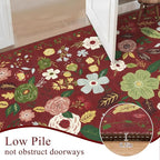 U'Artlines 3x5ft Colorful Red Christmas Floral Rug,Non Slip Washable Area Rug Ultra Soft Low Pile Boho Small Carpet for Living Room, Bedroom, Dining Room,Farmhouse,Office