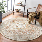 Lahome Boho Round Rugs - 4Ft Washable Non-Slip Small Round Area Rug Throw Lightweight Round Nursery Carpet Kids，Oriental Distressed Print Kitchen Mat for Bedroom Entryway Bathroom Living Room