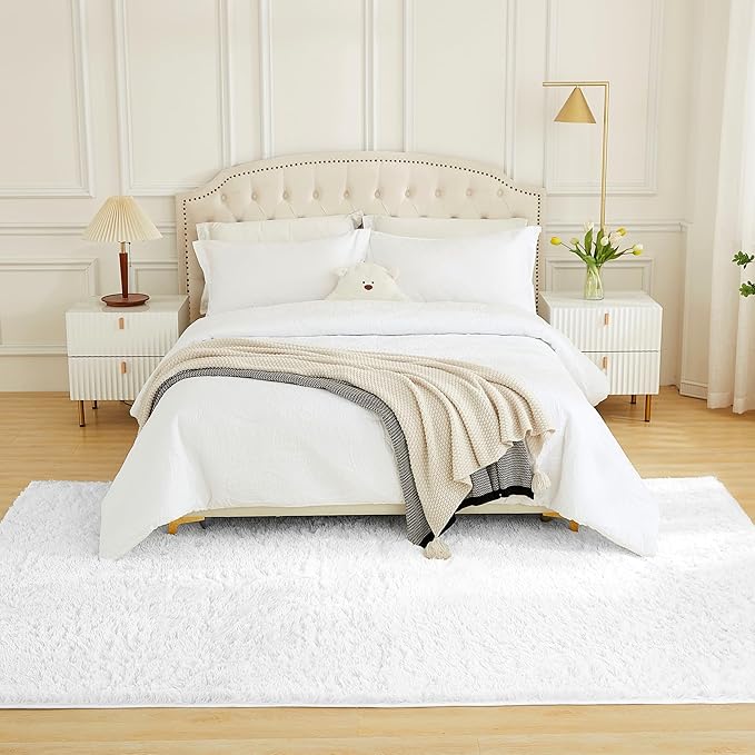 Andency White Soft Area Rugs for Living Room Bedroom, 4x6 Fluffy Shaggy Bedside Rug, Non-Slip Large Shag Fuzzy Plush Carpets for Bedroom Kids Dorm Nursery Home Decor Aesthetic