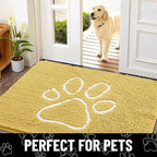 Smiry Dog Door Mat for Muddy Paws, Absorbent Dirt Trapper Non Slip Quick Dry Washable Chenille Mat for Mud Dogs, Entry Rug for Indoor and Outdoor (30x20 Inches, Yellow and White)