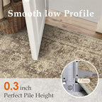 10x12 Brown Vintage Area Rug for Living Room Bedroom Large Distressed Rustic Carpet Non-Slip Low Pile Lightweight Vacuumable Soft Washable Throw Rug for Indoor Dining Room