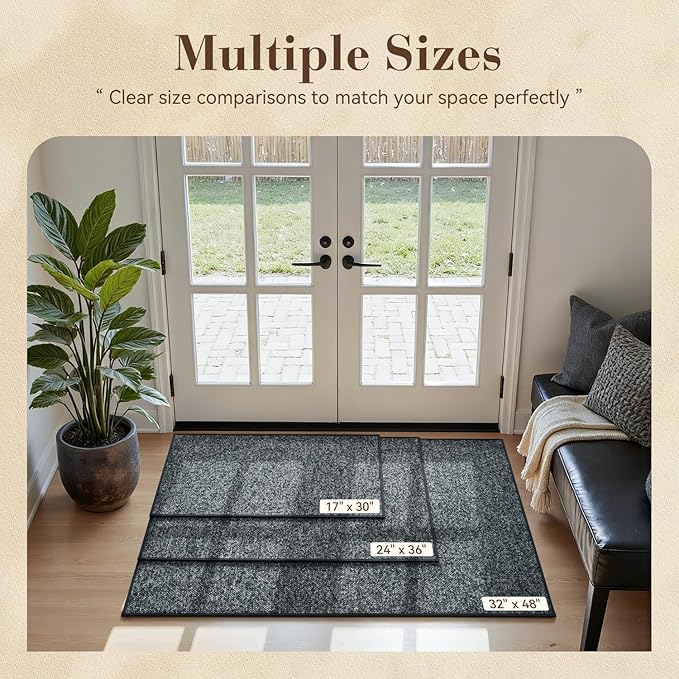 MontVoo Door Mat Indoor Entrance Doormat, Absorbent Durable Rubber Non Slip Front Door Mat for Inside Entry Entryway Dirt Trapper Welcome Mat, Darkgrey 32''x48''