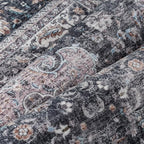 8x10 Washable Vintage Area Rug Black Grey Living Room Bedroom Carpet Non-Slip Soft Low Pile Distressed Indoor Large Throw Rug for Dining Room Office