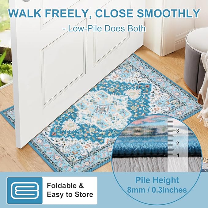 WILLSUN Washable Area Rugs, 8x10 Non-Slip Boho Large Area Rugs for Living Room, Bedroom, Machine Washable Vintage Rug, Indoor Floral Print Carpet for Home Decor, Kid & Pet Friendly Mat