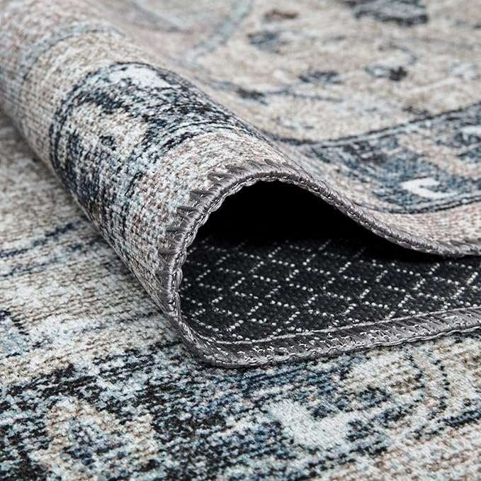 Bloom Rugs Washable Non-Slip 8' x 10' Rug - Pebble Gray/Blue Traditional Medallion Area Rug for Living Room, Bedroom, Dining Room, and Kitchen - Exact Size: 8' x 10'