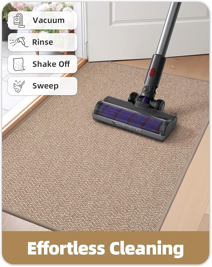 Color&Geometry Thin Indoor Entrance Mats for Home, 24"X36" Indoor Mats for Entryway Non Slip Rubber Backed, Dirt Trapper Door Rugs for Entryway Indoor 2x3 Washable, Dark Khaki (Rolled-up NO Creases)
