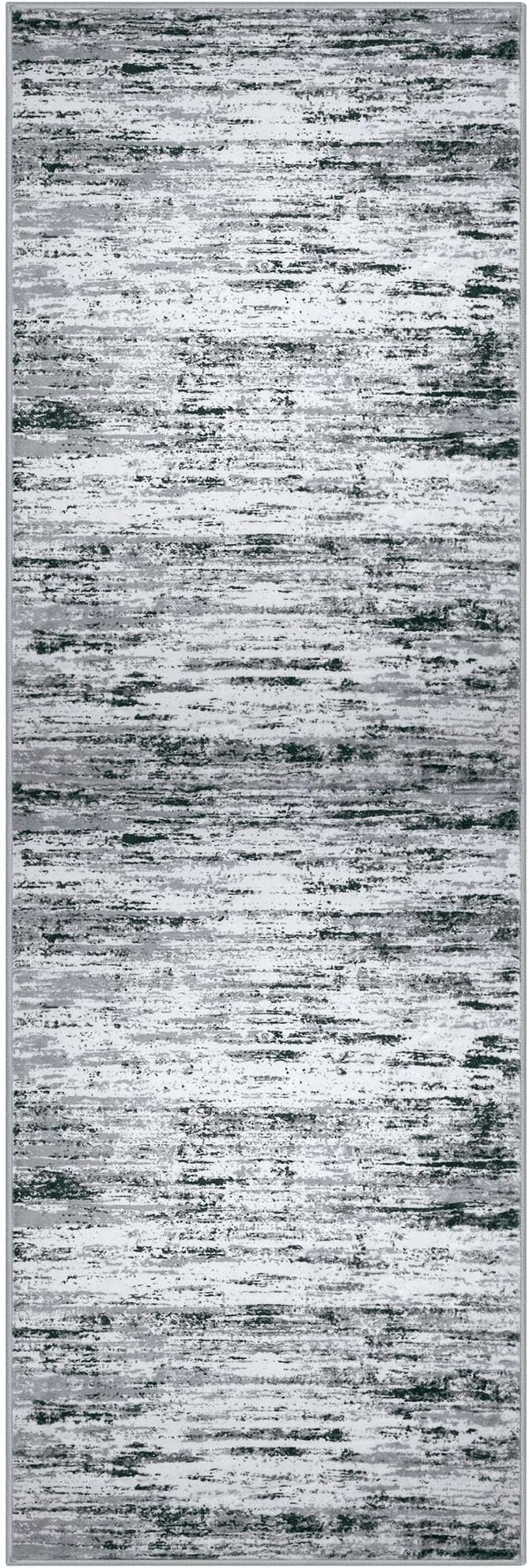 Modern Abstract Runner Rug 2x6, Black Grey White Washable Kitchen Runner Non-Slip Soft Hallway Rug Runner Thin Print Faux Wool Carpet for Entryway Bedroom Laundry Room Indoor Home Decor
