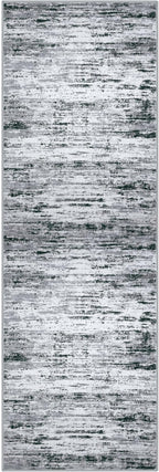 Modern Abstract Runner Rug 3x8, Black Grey White Washable Kitchen Runner Non-Slip Soft Hallway Rug Runner Thin Print Faux Wool Carpet for Entryway Bedroom Laundry Room Indoor Home Office Decor