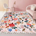 Floral Rug 4x6 Washable Low Pile Living Room Vintage Rug Soft Print Non-Slip Bedroom Carpet for Office Dining Room Home Decor（Pink）