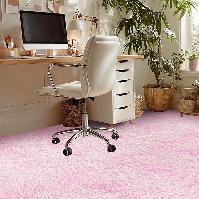 Andency Soft Area Rugs for Living Room Bedroom, 5x8 Fluffy Shaggy Bedside Rug, Non-Slip Large Shag Fuzzy Plush Carpets for Bedroom Kids Dorm Nursery Home Decor Aesthetic, Tie-Dyed White Pink