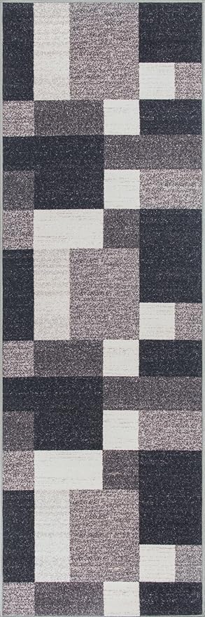 Rugshop Modern Boxes Design Non-Slip (Non-Skid) for Hallway,Entryway,Kitchen Runner Rug 2'7" x 10' Gray