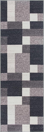 Rugshop Modern Boxes Design Non-Slip (Non-Skid) Runner Rug 2'7" x 12' Gray