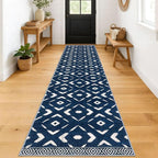 KILOCOCO Hallway Runner Rug 2.6'x12' Runners for Hallways Washable Runner Soft Non Slip Printed Geometric Low-Pile Rugs Runners for Bedroom Kitchen Living Room Boho Rugs, Blue