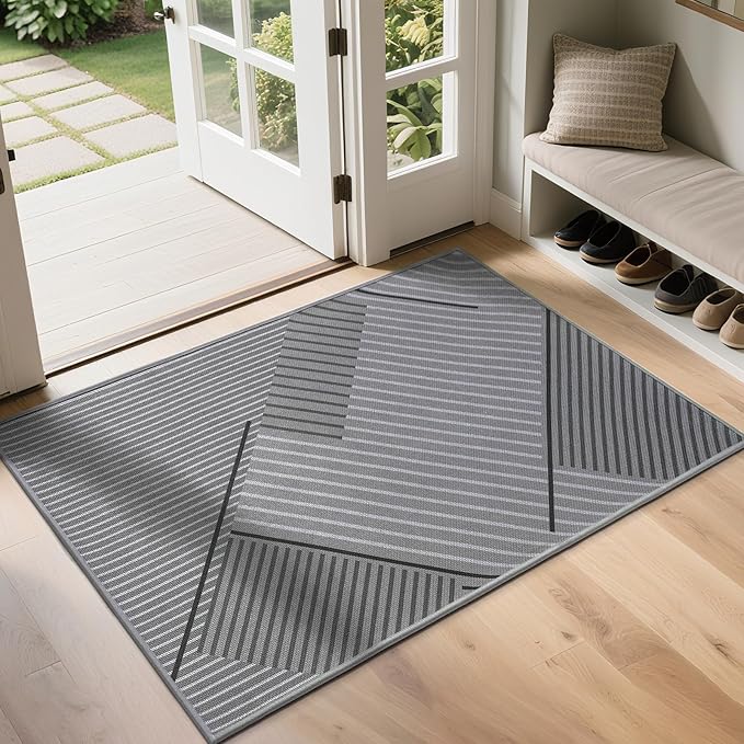 Front Door Mat 31''x47'', Non Slip Absorbent Muddy Dirt Resist Washable Low-Profile Indoor Doormat, Welcome Entryway Door Mats, Grey