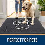 OLANLY Dog Door Mat for Muddy Paws 24x16, Paw Print Design, Absorbs Moisture and Dirt, Absorbent Non-Slip Washable Doormat, Quick Dry Chenille Mud Mat for Dogs, Entry Indoor Entryway Carpet, Dark Grey