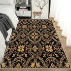 Black Gold Baroque Rug Small, Washable 2x3 Throw Rug for Entryway, Floral Geometric Patterned Indoor Door Mat, Black Gold Baroque Decor for Home, Bedroom, Soft Non Slip Thin Design FER62