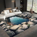 Visual Illusion Canyon Living Room Rug, 8x10ft, 3D Visual Effect Stream Indoor Throw Mat, Stone Crack Ultra Soft Home Decor Carpet, Thin Low Pile Machine Washable Rugs for Entrance