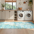 2x6 Teal Blue Rug Runners for Hallways Kitchen Runner Rug Non Slip Washable Long Runner Rugs with Rubber Backing Soft Abstract Carpet Runner for Bedroom, Kitchen, Bathroom, Entryway