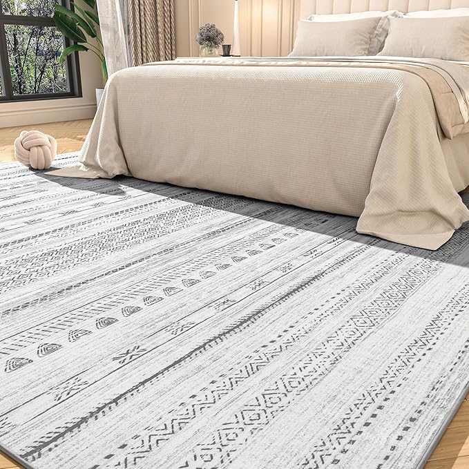 6x9 Area Rugs for Living Room Machine Washable Rug Distressed Indoor Carpet Neutral Moroccan Boho Rug Ultra Soft Area Rug for Bedroom Dining Room Playroom Office, Black