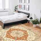 Orange Bohemian Rectangular Area Rugs for Living Room Bedroom 5 x 8 ft Vintage Farmhouse Floral Pattern Non-Shedding Soft Low Pile Rug Non Slip Washable Rug for Nursery Entryway Playroom