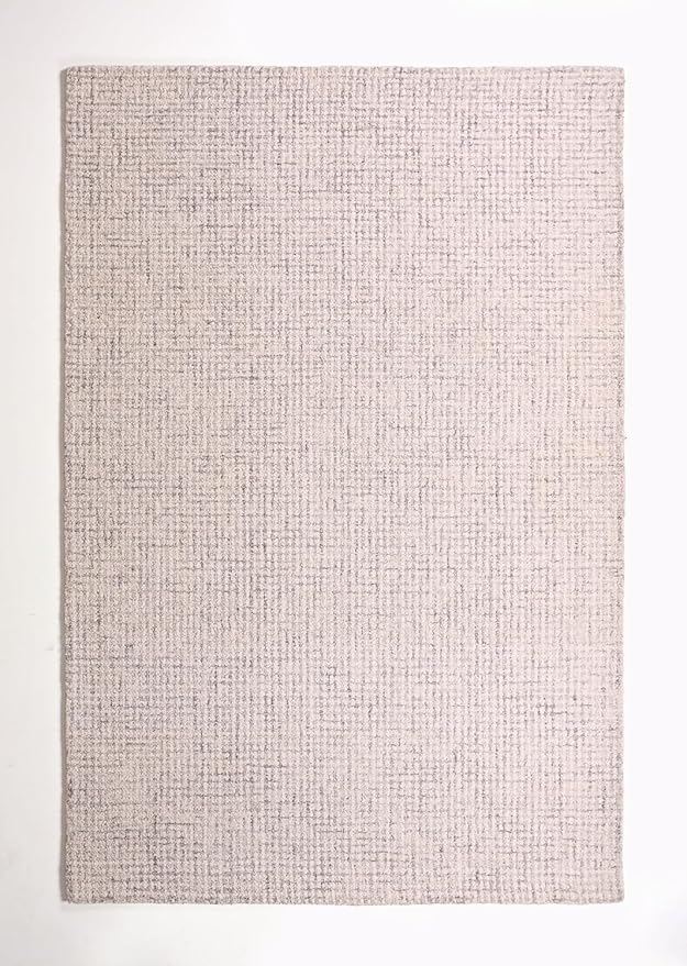 Hand-Tufted 100% Wool Pile Area Rug – Geometric Textured Grid Check Pattern – Thick and Durable Floor Carpet for Bedroom, Living Room, Kids Room, and Dining Area (Ivory Grey, 3' x 5')