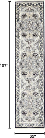 Unique Loom Narenj Collection Classic Traditional Medallion Textured Design Area Rug, 3 x 13 ft, Navy Blue/Tan