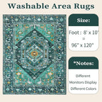 SERISSA Washable 8x10 Area Rugs Teal, Large Non-Slip Boho Living Room Rug, Ultra Soft Print Distressed Vintage Oriental Tribal Farmhouse Carpet for Dining Room Bedroom Dorm Office Home Decor