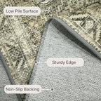 Bavni Area Rug 6x9 Machine Washable Vintage Distressed Print Ultra-Thin Chenille Bedroom Living Room Accent Rug, Low Pile Lightweight Non Slip with Gripper, Forgotten Sandstone