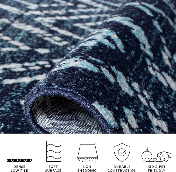 SAFAVIEH Adirondack Collection Area Rug - 8' Square, Navy & Ivory, Modern Diamond Distressed Design, Non-Shedding & Easy Care, Ideal for High Traffic Areas in Living Room, Bedroom (ADR131N)