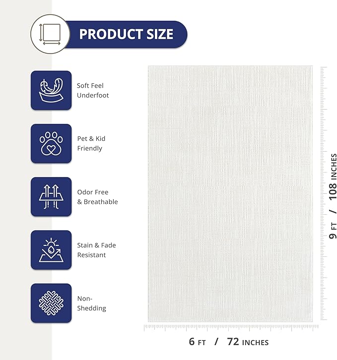 Abani Cream Area Rug - 6' x 9' - Living Room & Bedroom - Textured Weave Design - Indoor Use - Easy to Clean, Stain Resistant, Non-Shedding - Neutral Collection