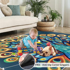Boho Peacock Rugs for Living Room - 4x6 Rug, Peacock Decor Area Rugs for Bedroom, Teal Turquoise Rug, Modern Style Washable Carpet, Aesthetics Carpet - Peafowl Home Decor & Gifts