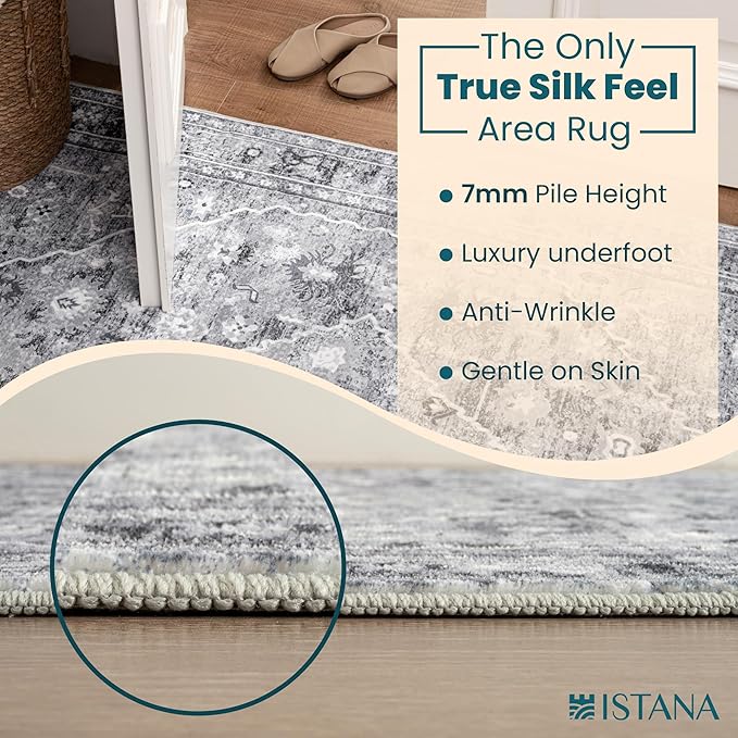 Istana 9x12 Area Rug - Grey 9 x 12 Area Rugs for Living Room - Foldable 9x12 Rugs for Bedroom - Stain Resistant Washable Rug - Eco-Friendly Area Rugs Living Room