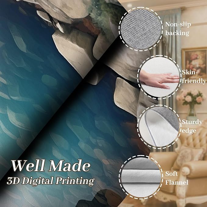 Visual Illusion Canyon Living Room Rug, 5x6ft, 3D Visual Effect Stream Indoor Throw Mat, Stone Crack Ultra Soft Home Decor Carpet, Thin Low Pile Machine Washable Rugs for Entrance