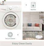 Bavni Area Rug 3x5, Non-Slip Washable Rugs for Living Room Office, Boho Distressed Printed Rug, Low Pile Foldable Decorative Carpet for Bedroom Kitchen Office, Blue/Ivory