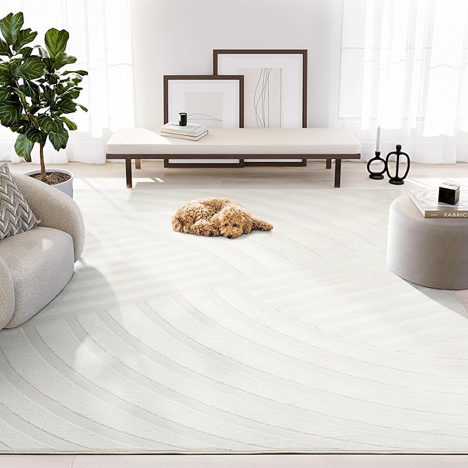 Abani Zen 2' x 3' Cream Rug – Neutral Modern Linear Pattern, Small Soft Accent Rug for Entryway & Bedroom, Durable & Easy to Clean