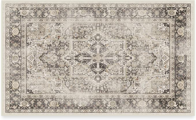 RUGGABLE Washable Vintage Area Rug – Kamran Hazel 3x5, Stain-Resistant, Non-Slip – Small Machine Washable Rugs for Living Room, Bedroom, Hallway, Entryway & Office–with Standard Pad