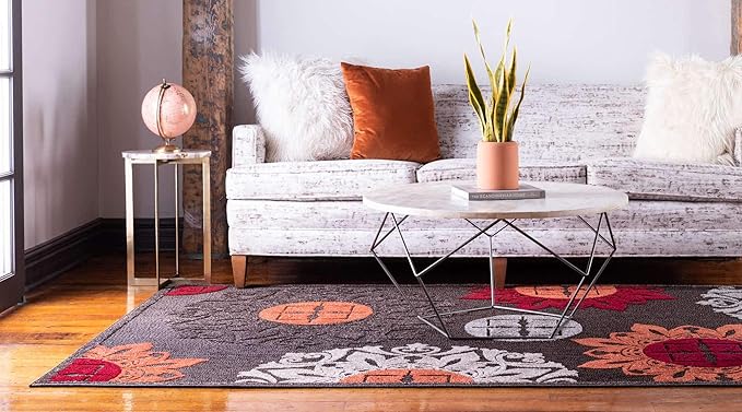Unique Loom Outdoor Modern Collection Area Rug - Chicago (9' x 12' 2" Rectangle, Brown/ Orange)