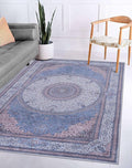 GLN Rugs Traditional Collection - Machine Washable Area Rug, Traditional Washable, Non Slip, Low Pile Chenille Rug, Living Room, Bedroom, Kitchen Rug (3' x 5' Navy/Off White)
