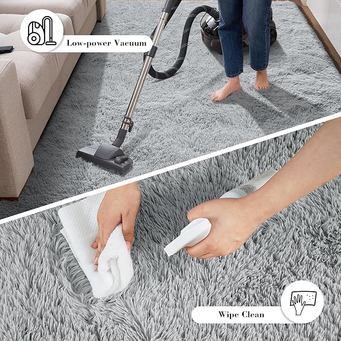Fluffy Rug Shaggy Area Rug, Grey 9x12 Area Rugs for Living Room, Large Shag Area Rugs for Bedroom Kids Room Home Decor, Upgrade Anti-Skid Rectangular Fuzzy Rugs