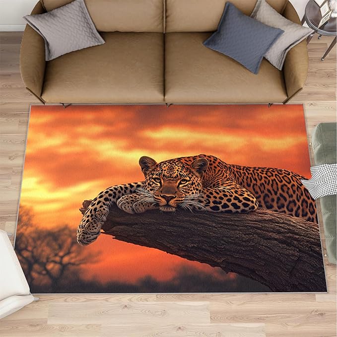 2x3 Sunrise Leopard Rugs for Entryway - Sunset African Savanna Small Area Rugs, Wild Animal Laundry Room Carpet Non Slip Accent Throw Rug for Bathroom Kitchen Sink Front Door