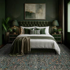 Washable Dark Green Rug for Living Room - 9x12 Large Area Rug for Dining Room Under Table, Bedroom, Soft Low Pile Non-Slip Stain Resistant Carpet - Vintage Floral Design (9x12 Dark Green)