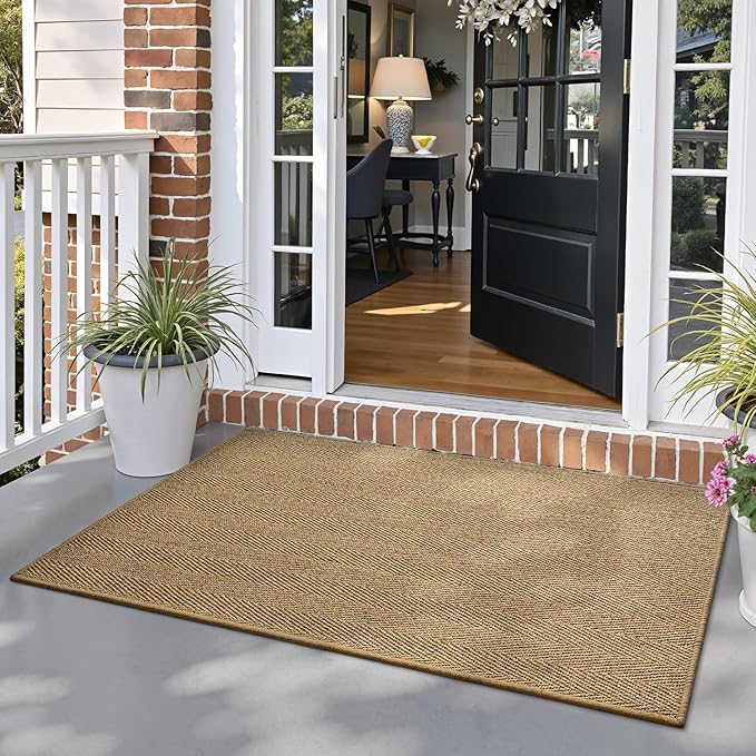 LUMI Handwoven Sisal Door Mat, Non-Slip Durable Entryway Mat, Welcome Front Doormat, Solid Floor Mats for Entrance, 32"x48", Herringbone Sisal