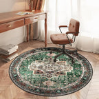 Round Rug 4ft for Bedroom, Green Washable Circle Rug Non-Slip Boho Area Rug 4' Round Carpet for Dining Room Kitchen Dorm Bathroom Low Pile Soft