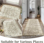 jinchan Fiora Runner Rug 2x6 Washable Hallway Runner - Vintage Floral Non Slip Low-Pile Soft Thin Kitchen Rug Distressed Carpet for Farmhouse Bedroom Entryway Laundry Room(2x6ft, Taupe)