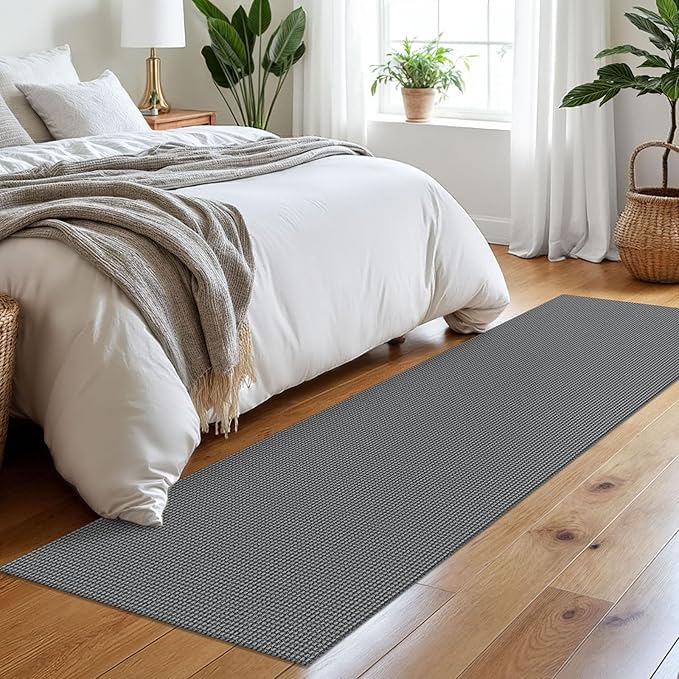 Braided Runner Rug 2x8 Ft Washable Runners for Hallways Non Slip Rubber Backed Kitchen Runners Cotton Entryway Runner Indoor, Woven Floor Carpet for Hall Kitchen Bedroom, Dark Grey/Grey