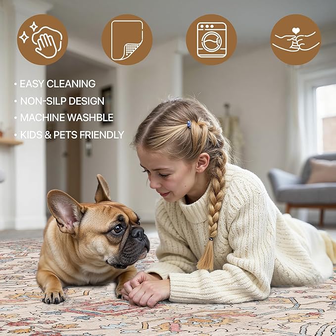 Bavni Runner Rug, Machine Washable Rugs for Bedroom 2x10, Non Slip Boho Rugs with Rubber Backing, Ultra-Thin Folable Rug Runner for Hallways Bathroom, Retro Multi